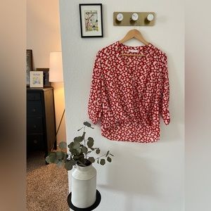 Red and White Floral Blouse - Size: small